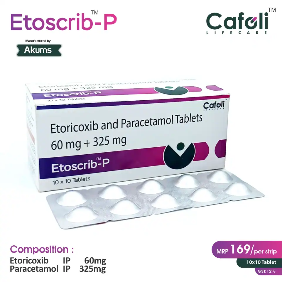 Etoricoxib 60mg + Paracetamol 325mg Tablet at Best Price in PCD Pharma Franchise for NSAID and Pain Relief, Muscle Relaxant.